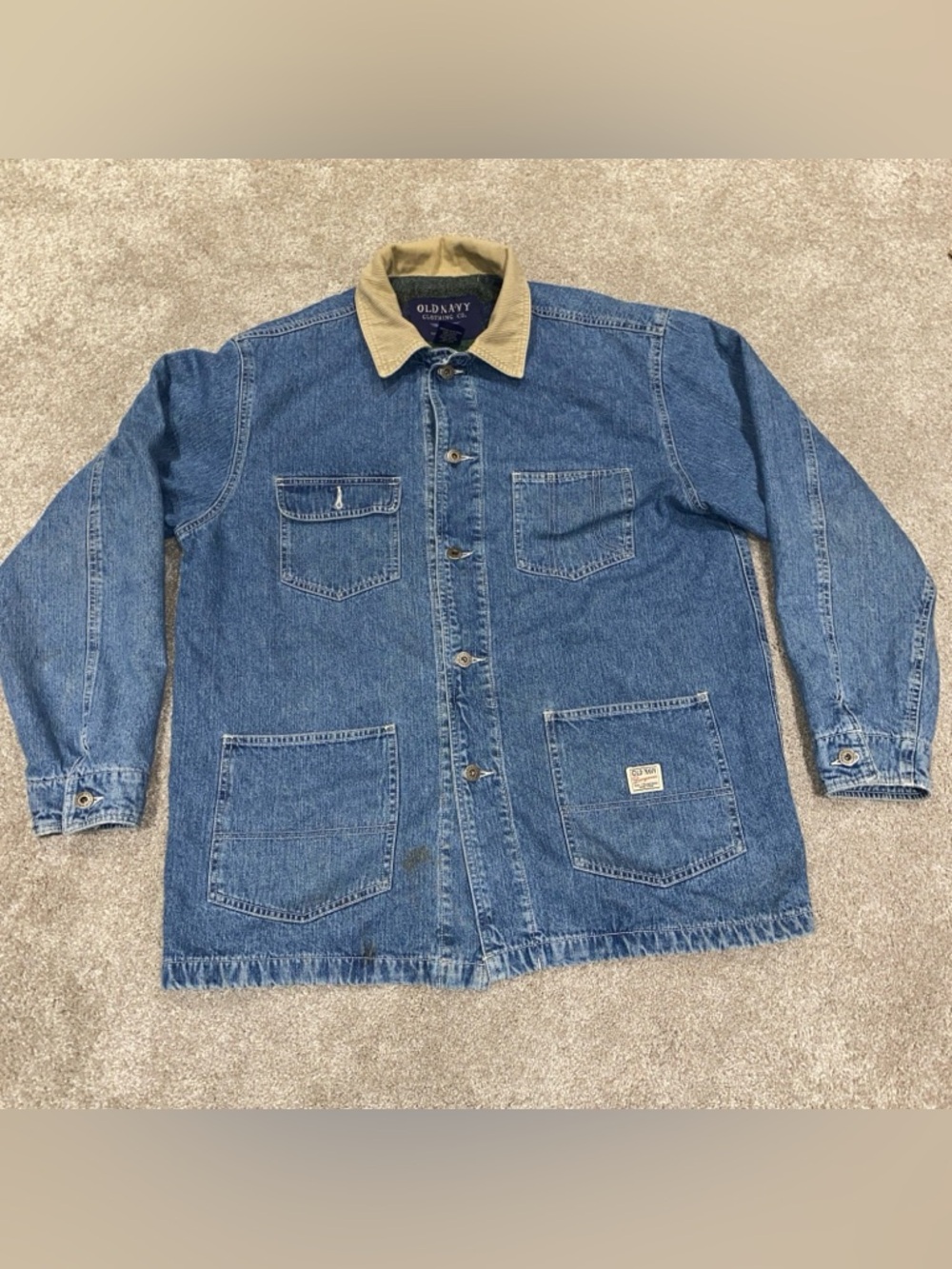 Vintage Old Navy Denim Blanket Lined Chore Coat Men's M Corduroy Collar‎